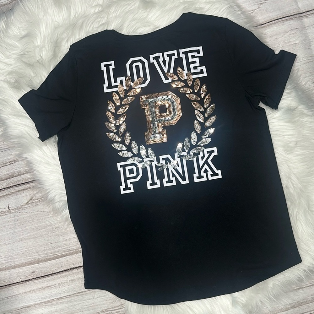 Pink Victoria’s Secret Crew Neck Glitter Tees